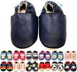 MiniFeet Premium Soft Leather Baby Shoes - Buy 4 Pairs & GET 1 of Them for Free - Toddler Shoes - Plain Navy 12-18 Months