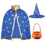 Naichuo Halloween Wizard Cape Witch Star Pattern Costume Cloak with hat for Boys Girls Children Kids Role Play Cosplay Party(Blue)