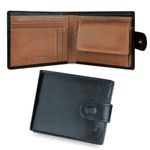 PELLE TORO All-in-One Handmade Mens Wallet, RFID Blocking Wallet with Coin Pocket, Fine Leather Card Wallet for Men with 8 Slots and Zip Section, in Wooden Mens Gift Box, Black & Light Brown Wallet