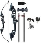 PROFFIX Recurve Bow Set, Black, Alloy Steel, 50 LBS Draw Weight, Right Hand, with Carbon Arrows and Accessories for Target Practice