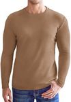 Ekouaer Mens Long Sleeve Shirts Crewneck Sweatshirts Fleece Base Layer Thermal Undershirts Casual Pullover Tee Tops Brown XXL