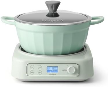 BUYDEEM 5-in-1 Slow Cooker 4.7QT, Multi-Cooker with Removable Nonstick Stockpot, Two Temperature Controls, Customized Time Settings, Auto Keep Warm for 2H, Cozy Greenish