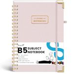 Koogel B5 Notebook Lined 300 Pages/150 Sheets For Writing, Wirebound Spiral Notepad, Linen Cover, Writing for Office Study Note Taking, 18 x 25.5cm, Beige