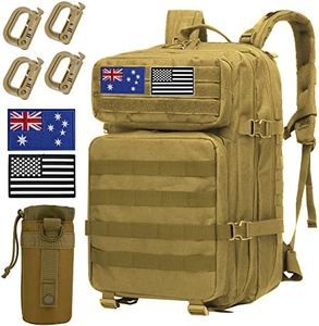 WOTOW Tactical MOLLE Military Bag for Men Women, Day Pack Ruskack Survival Emergency Army Combat Bug-out Bag Backpack kit with a Water Bottle Bag, 4 Carabiners and American Australian Flag Magic Tapes