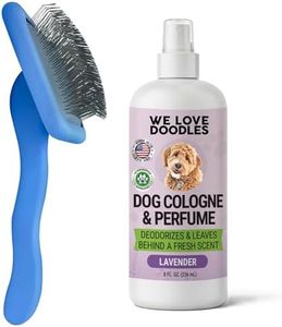 We Love Doodles Dog Cologne & Perfume (Lavender) and Large Slicker Brush Bundle - Odor Eliminator Spray and Long Pin Brush Kit - Long Lasting Deodorizer - Long Haired Brush For Dogs - Made In USA