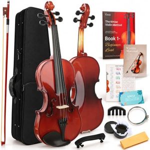 Kmise Teacher Approved 4/4 Full Size Violin Starter Kit for Adults Beginners Students, High Density Ebony Acoustic Violins, Fiddle Bundle with Case, Bow, Rosin, Strings, Shoulder Rest & Guide