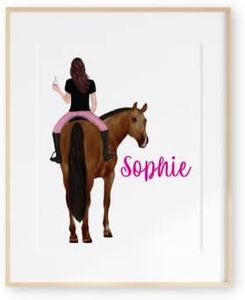 Personalized Horse Wall Art for Girls Bedroom, Customized Horse Riding Wall Print for Girls, UNFRAMED, Custom Barrel Racer Gift for Girl, Equestrian Teen Girl Gift Idea, Horse Jumper Room Decor Kids