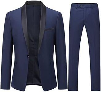 YOUTHUP Costume Homme 2 Pièces à Revers Châle Fit Slim Blazer Coupe Classique Blazer et Pantalons Formelle de Costume Mariage Costume Business, Bleu Marine, M