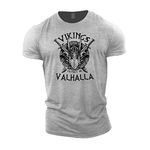 GYMTIER Victory Or Valhalla -Viking Gym T-Shirt for Men Bodybuilding Weighlifting Strongman Training Top Active Wear Sport Grey X-Large