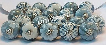 JGARTS 20 Grey & white Cream Ceramic pottery Door knobs Cabinet Handle Cupboard Pulls Drawer puller knob