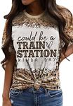 Could Be A Train Station Kinda Day Ladies Casual O Neck Short Sleeved top Funny Monogram Print Funny Design T-Shirt Shirt, Leopard-2, Small