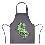 XonyiCos Kids Boys Dinosaur Apron with Pockets, Girls Aprons for Cooking, Painting, Kitchen Chef Apron for Children 3-12 Years (Black & Green Dinosaur, Large (6-12 Years))