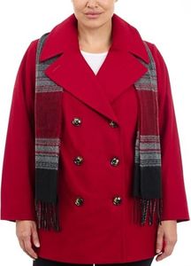 London Fog Women's Plus-Size Double Breasted Peacoat with Scarf, red, 1X