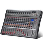 12 Channel Audio Mixer,Kmise Professional Sound Mixer with BT, Mixing Console with Digital Sound Board,DJ Mixer with 48V Phantom Power,Mixer with USB MP3 Input for Live Streaming Podcasting DJ Show