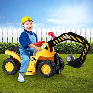 Kids Ride on Digger Electric Excavator Bulldozer Loader Car w/Toy Stones & Safety Helmet