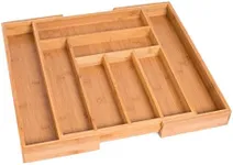 BIRDROCK HOME Bamboo Expandable Utility Drawer Organizer – Utensil Silverware – Spoon Knife Fork – 17.5 Inch – Large – Natural Wood – Tray – Adjustable Kitchen Organization