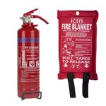 Home Safety 1kg Dry Powder Fire Extinguisher and 1M x 1M Soft Case Fire Blanket