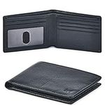 Real Leather Mens Bifold Wallet RFID Blocking Slim Minimalist Front Pocket - Thin & Stylish with ID Window (Black Nappa)