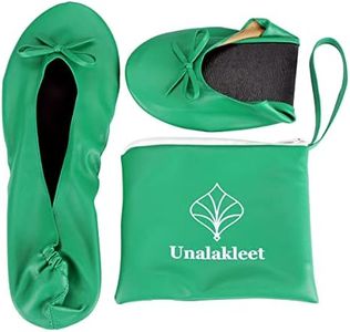 Unalakleet Foldable Blallet Flats- Roll Up Slipper Pouch Women's Wedding Shoes, Green, 11