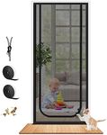 Dixutzi Reinforced Cat Screen Door Fits Door Size 32''x 80'', Heavy Duty Pets Proof Screen Door with Zipper, Prevent Dogs Cats Running Out from Home (Black)