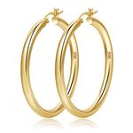 4mm Thick Gold Chunky Earrings Steling Silver Hoops Earrings For Women Hollow Tube Hoops Earrings Thick Gold Hoop Earrings Hypoallergenic Lightweight Gold Hoop Large Earrings 20/30/40/50/60MM