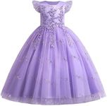 IBTOM CASTLE Girls Long Communion Princess Dresses Flower Pageant Party Wedding Floor Length Dance Evening Gowns, Sequins-light Purple, 5-6 Years