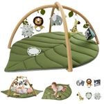 Blissful Diary Baby Play Gym & Activity Mat, Oversize Leaf Shaped Baby Play Mat w 6 Detachable Toys, Tummy Time Mat Promote Motor Skills & Sensory Development Mat