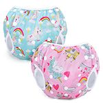 Teamoy Reusable Swim Nappies(Pack of 2), Adjustable Swimsuit Diapers Washable Nappy Covers for Baby Boys & Girls, Pink Unicorn+Blue Unicorn