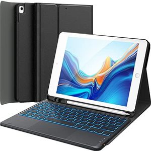 Earto Tastiera iPad 9 Generazione 2021, Tastiera Touchpad per iPad 9a/8a/7a Generazione 10.2 Pollici, 2 Canali BT, 7 Colori di Retroilluminazione Tastiera per iPad 10.2, iPad Pro Air 3/Pro 10.5, Nero