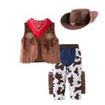 Lito Angels Cowboy Costume Outfit Fancy Dress Up Set with Waistcoat, Bandana and Hat for Little Kids Boys Age 5-6 Years, Brown (Tag Number 120)