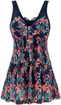 wantdo Women's Plus Size Swimsuit Tummy Control High Waist Beachwear Azalea Floral 22-24
