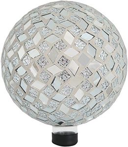 Sunnydaze 10-inch Gazing Ball for Garden - Crackled Glass Mosaic Gazing Globe for Outside - Mirrored Diamond Mosaic