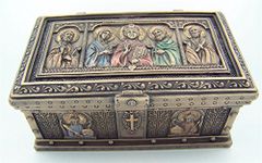 Cold Cast Bronze 4 7/8 Inch Jesus Christ Saint Peter St Paul Icon Relic Rosary Trinket Box by Religious Gifts