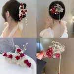 2PCS Hair Clip, Red Rose Hair Claws French Style Twist Hair Barrette Non Slip Jaw Banana Hair Accessories for Women #01