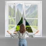 Magnetic Mesh Curtain 112 x 60 cm(44 x 24inch) Easy to Install No Need for Drilling, Magnetic Screen Curtain with Tape and Closing Magnets for Use on All Doors and Windows, White