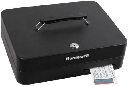 Honeywell Safes & Door Locks - Deluxe Small Cash Box with Removable Money Tray - Storage Under Tray & 8 Coin Slots - Durable Metal Safe with Key Lock - Saving Money Lock Box - Black, 0. 23 CU - 6113