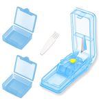 IZyufan Pill Cutter with 2 Small Pill Box, Portable Pill Splitter with Blade and Storage Compartment, Pills Cut in Half Quarter for Tablet Vitamin Medicine and Pills Tablets (Blue)