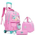 HTgroce Kids Rolling Backpack for Girls Teen. Roller Bookbag with Wheels