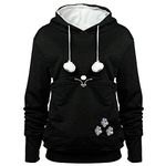 FENBEN Womens Pet Carrier Shirts Kitten Puppy Holder Animal Pouch Hood Sweatshirt Pouch Hoodie, Black, X-Large