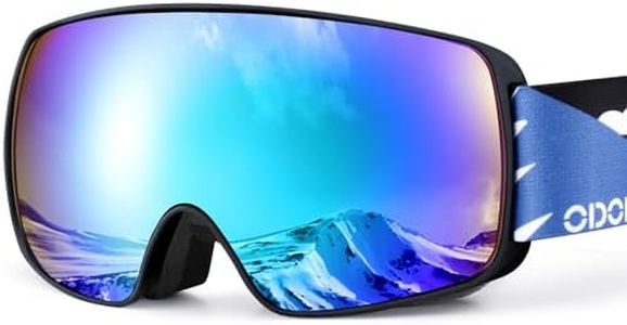 Odoland Kids Ski Goggles, Snowboard Goggles for Youth Skiing Age 8-16, Snow Goggles S2 Double Lens Anti-Fog UV400 Protection,Black Frame Mirror Blue VLT 19%