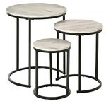 HOMCOM Nesting Tables Set of 3, Round Coffee Table, Modern Stacking Side Tables with Wood Grain Steel Frame for Living Room, Grey