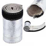 Glass Fiber Fabric Heat Shroud, Aluminized Sleeving Heat Shield Withstand 500°F Continuous/ 2000°F Radiant Heat, with Hook and Loop Closure : L 23.62" W 4.17"