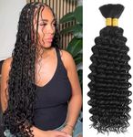 Human Hair Braiding Hair 2 Bundles/Pack 100g 16 Inch Deep Wave Bundles Human for Boho Braids Black Hair Extensions Curly Remy Hair Bulk Brazilian Virgin Human Hair for Women Braids No Weft