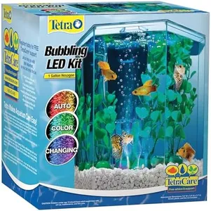 Tetra Bubbling LED Aquarium Kit 1 Gallon, Hexagon Shape, With Color-Changing Light Disc