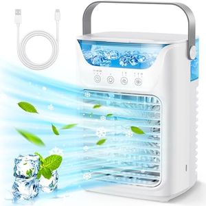 Portable Air Conditioner, 4-IN-1 Personal Evaporative Air Cooler Mini Air Cooling Fan with 3 Speeds, Humidifier Mini AC with LED Desktop Table Cooling Fan Small AC for Bedroom Office Home (White)