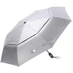 G4Free 42/46 Inch Travel Folding Umbrella Windproof Compact UPF 50+ UV Protection Double Canopy Silver Coating Sun Rain Umbrella