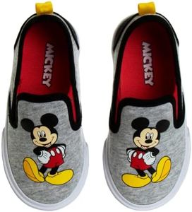 Josmo Mickey Mouse Shoes - Kids Toddler Character Low top Slip-on Casual Fashion Tennis Boys Canvas Sneakers (Grey/Red) (Size 11 Little Kid)