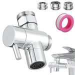 Roscid 3 Way Shower Diverter Valve, Solid Brass Shower Diverter Valve, Sink Valve Diverter Faucet Splitter for Kitchen or Bathroom, Faucet Diverter Valve Adapter with M22-M24, M22-G1/2 Adaptor, Sliver