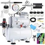 T TOGUSH Air Compressor Kit with 2 Airbrushes Cleaning Airbrush Kit Double Action Airbrush Painting Tools for Hobby Model Painting Wall Painting