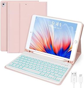 Rimposky iPad Keyboard Case for iPad 9.7 6th/5th Gen 2018/2017, iPad Air 2/iPad Pro 9.7 2016 Case with Keyboard Magnetic, Stain Resistant iPad Keyboard Cover, 7-Color Backlit, 2 BT Channel, Pink